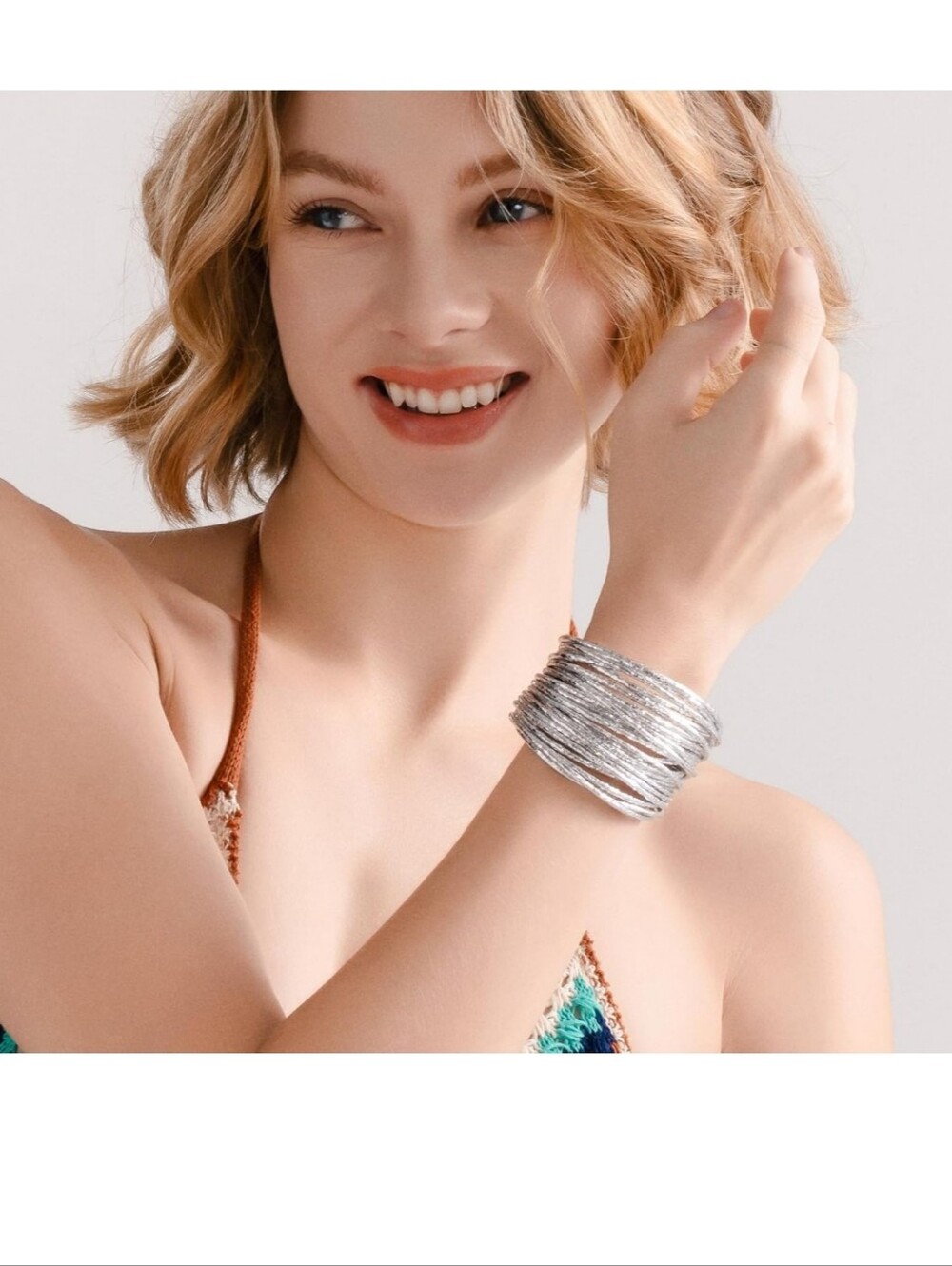 Silver Multi-Strand Wrapped Bangle Bracelet - Women's Jewelry